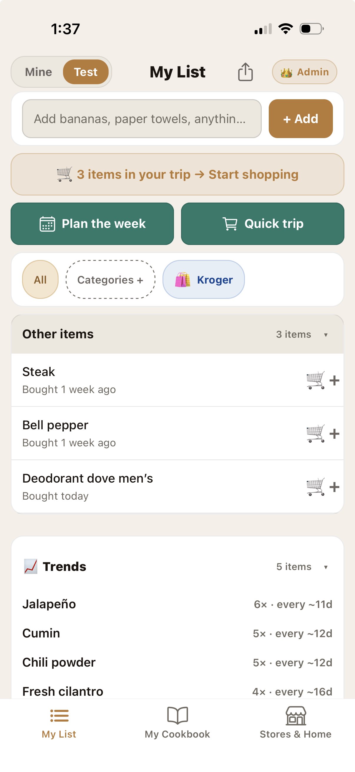 My List — grocery list with buy-again trends